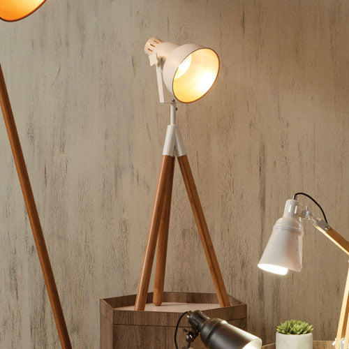 Larkin White Metal and Natural Wood Tripod Table Film Light