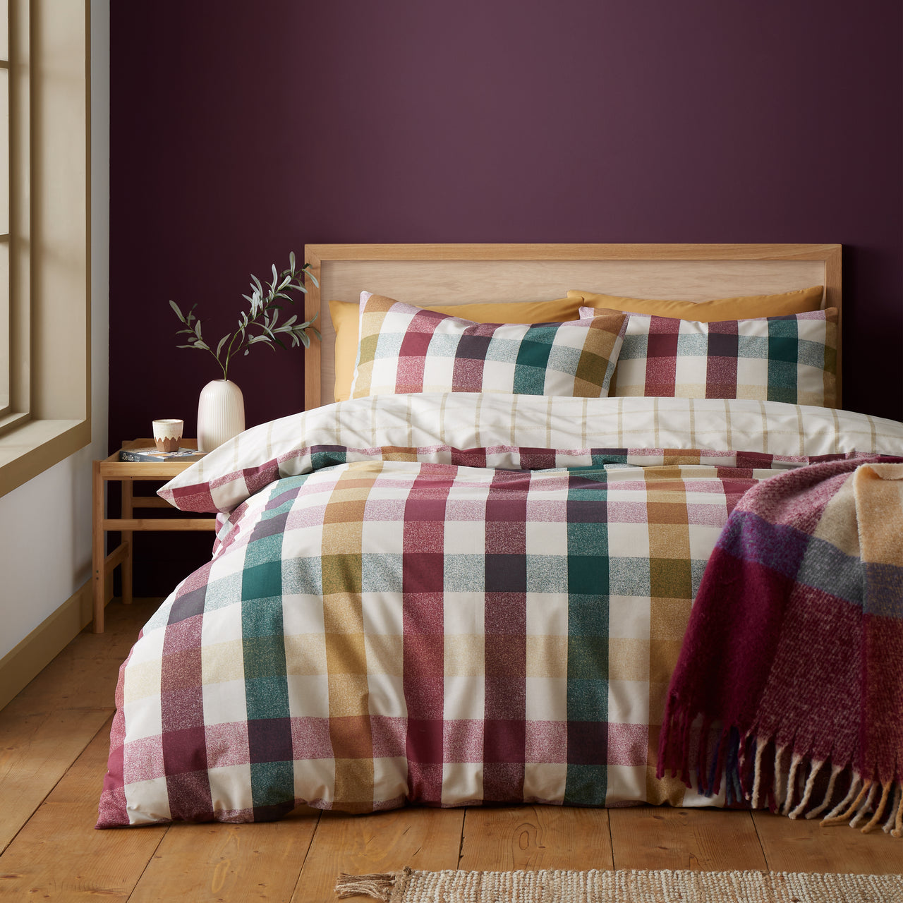 Check bedding in Plum- Reversible Duvet Set