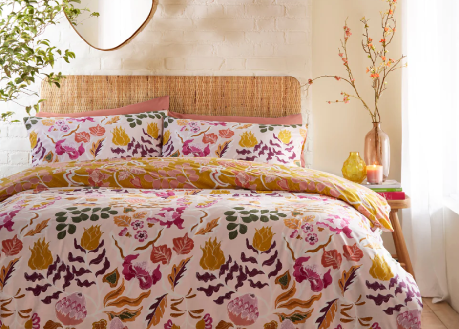 Protea Abstract Reversible Floral Duvet Cover Set Pink