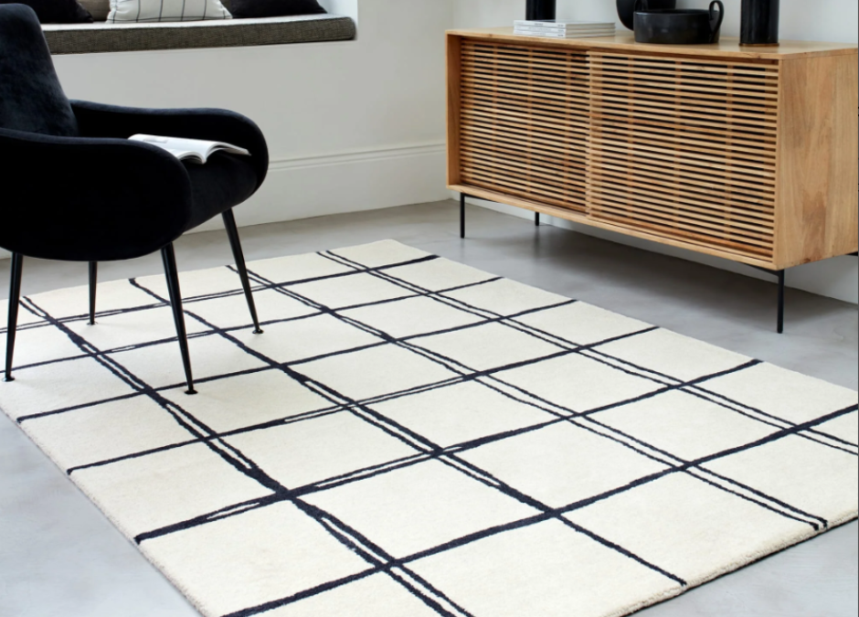 Modern Monochrome Rug - Albany Grid – RightPrice
