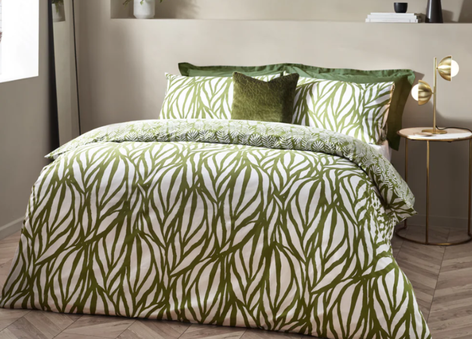 Frond Abstract Cotton Reversible Duvet Cover Set Olive